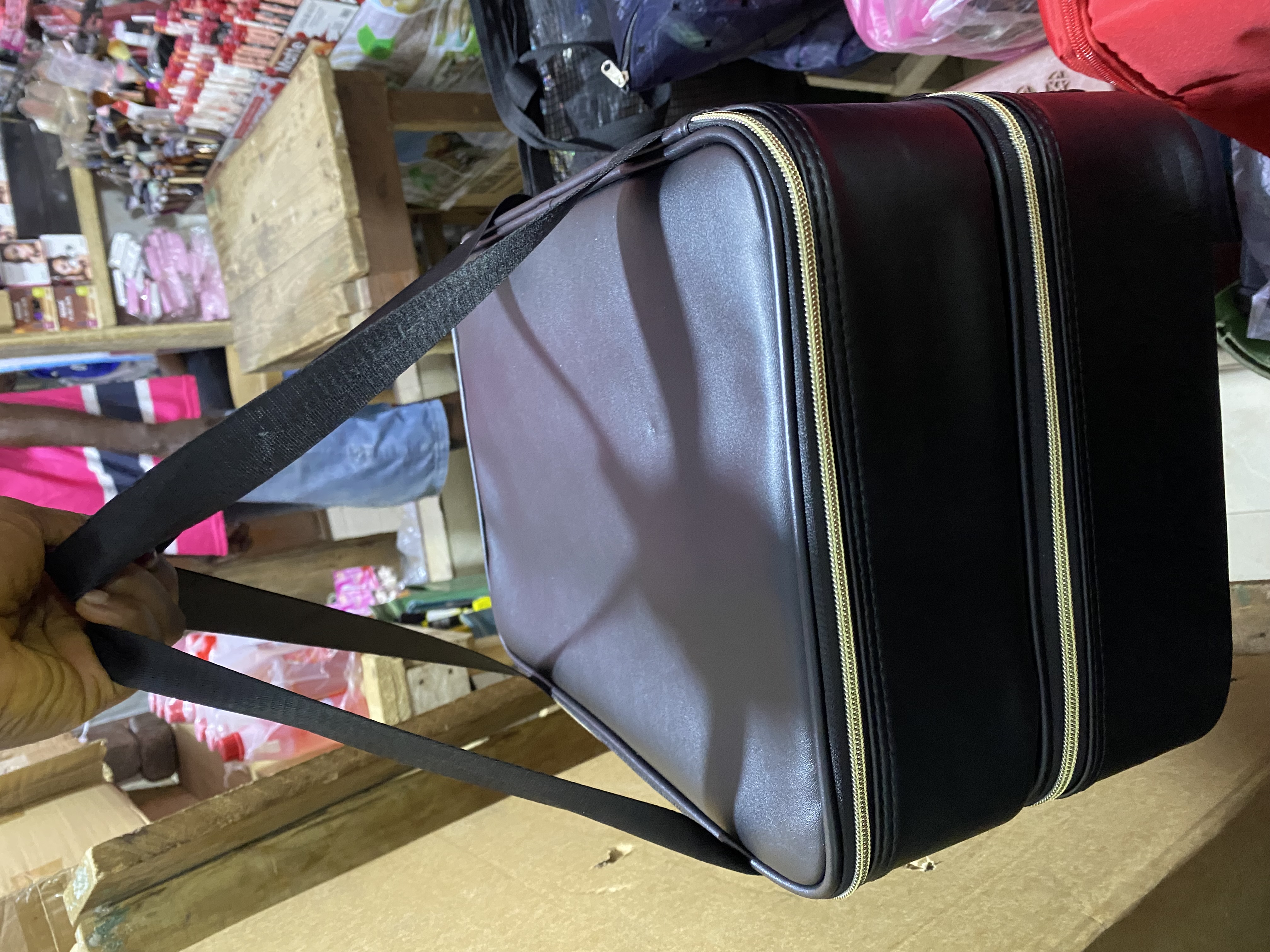Leather Makeup Bag -Black