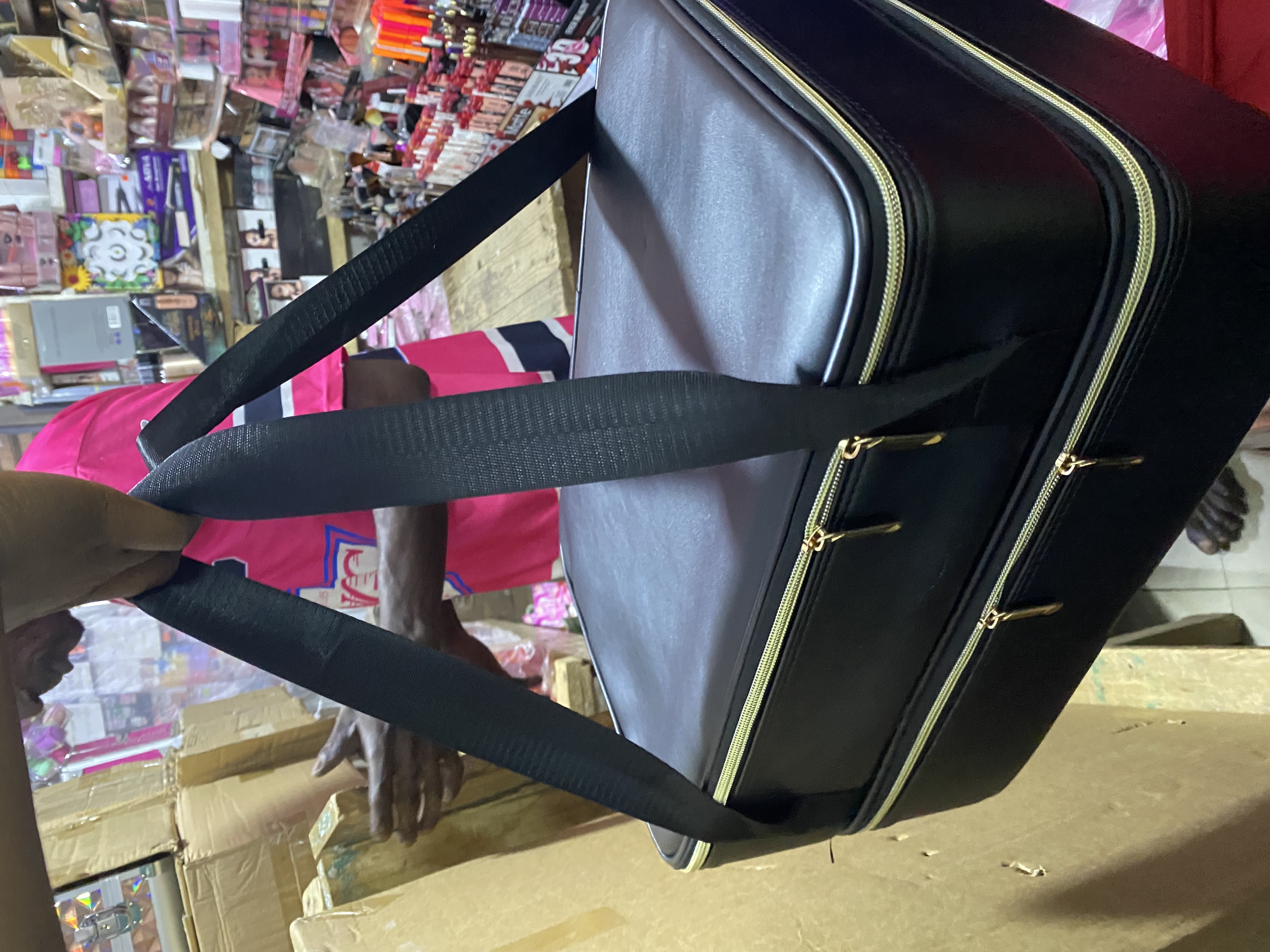 Leather Makeup Bag -Black