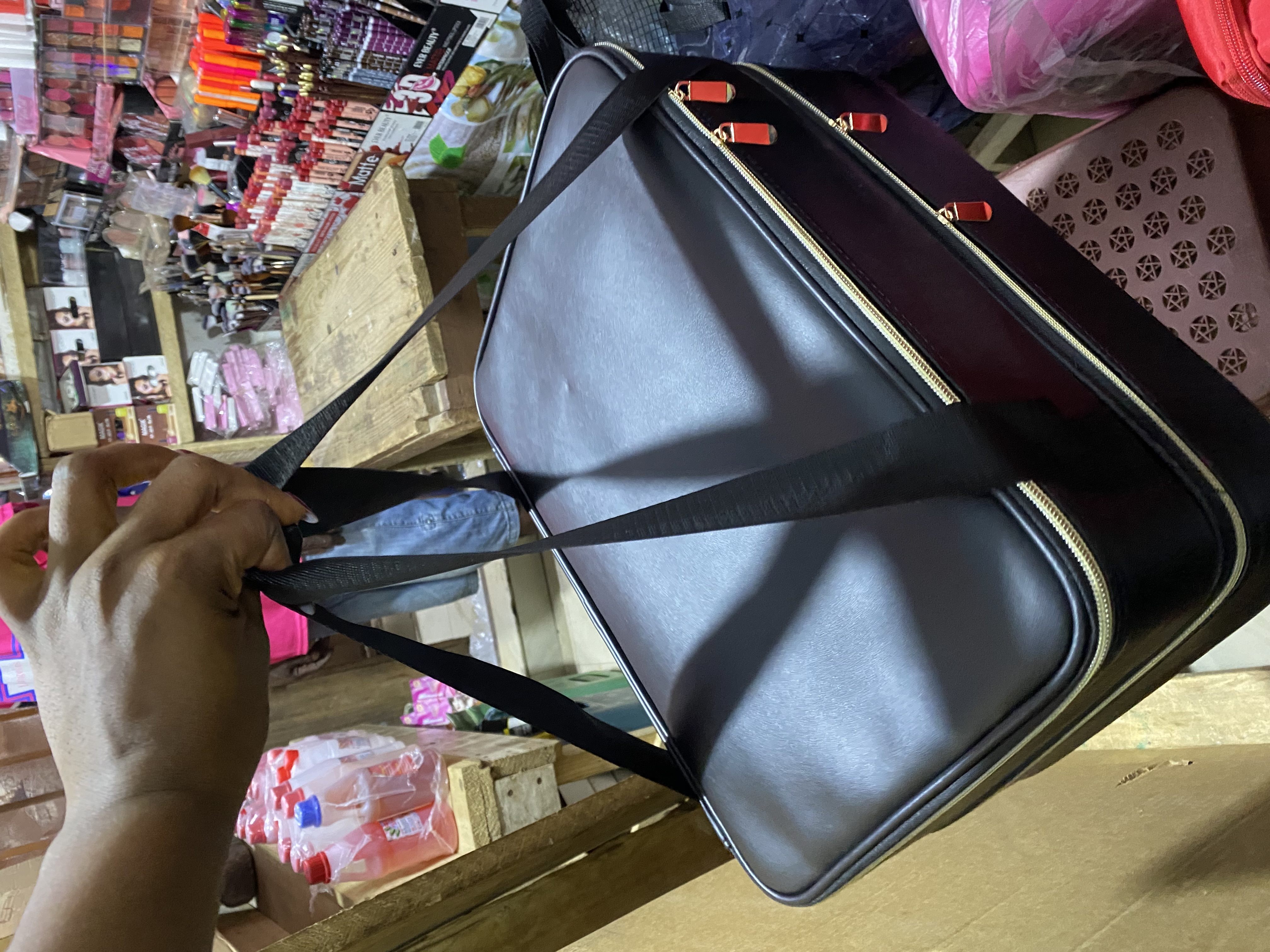 Leather Makeup Bag -Black